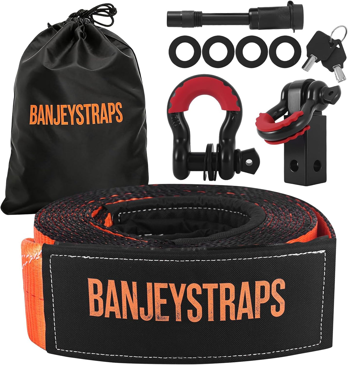 45,000 lb Recovery Tow Strap Kit with 3/4" Shackles（2pcs） - 4" x20' Heavy Duty Snatch Strap for Off-Road Truck & Jeep Recovery, Includes Storage Bag for SUV & 4x4 Vehicle Emergency