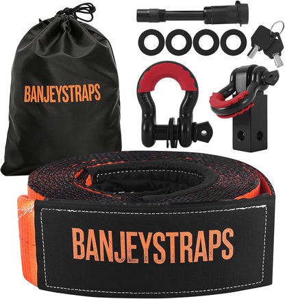 45,000 lb Recovery Tow Strap Kit with 3/4" Shackles（2pcs） - 4" x20' Heavy Duty Snatch Strap for Off-Road Truck & Jeep Recovery, Includes Storage Bag for SUV & 4x4 Vehicle Emergency