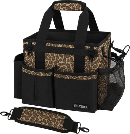 SCAVATA Compact Wearable Cleaning Caddy, Small Supplies Organizer with Handle & Shoulder Straps for Housekeepers, Under Sink & Car Cleaning Tool Organizer Bag (Black)