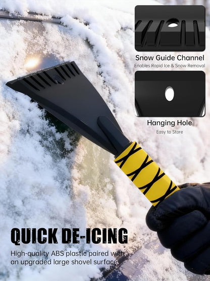MIKKUPPA 27'' Snow Brush and Ice Scrapers for Car Windshield - Detachable Windshield Scraper, Snow Removal Tool with Curved Connector & Ergonomic Foam Grip for Cars, Trucks, SUVs (Yellow)