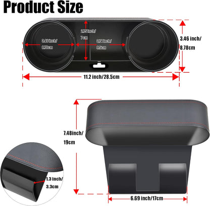 IOKONE Car Cup Holder, Auto Cup Drink Holders，Multifunctional Auto Front Seat Organizer with PU Leather Cover, Gap Filler Storage Box Coin Bucket Console Side Pocket Cell Mobile Phone Holder (Black)