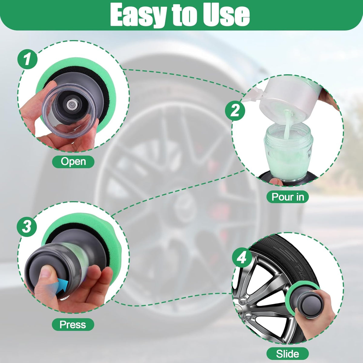 Flow Tire Shine Applicator, Reusable Car & Truck Tire Dressing Applicator, No-Drip Streak-Free Tire Shine Applicator Pad, Car Detailing Foam Sponge Pad for All Tire Shine & Gels(Black+Green)