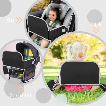 MENZOKE Kids Travel Tray for Toddler Car Seat, Road Trip Activities for Kids with iPad Holder Stand & Dry Erase Board, Road Trip Essentials Accessories Lap Tray as Travel Gifts for Kid, Pink