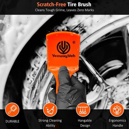 YeewayVeh 3PCS Quick Car Wheel Brush Kit, 2-Size 360° Bendale Rim Cleaner Brushes, Boars Hair Detailing Brush, Fast Scratch-Free Cleaning for Car Wheels, Motorcycle, Orange
