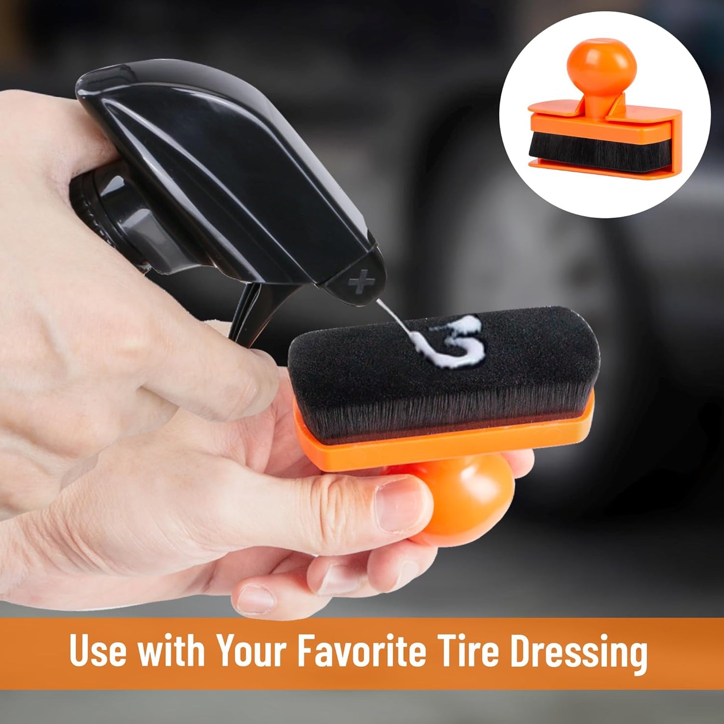 BABYSHEEP Car Tire Shine Applicator,Large Vegan Tire Shine Brush - Automotive Tire Dressing Applicator Brush with Storage Stand for Tire Detailing & Car Wash Kit, Black, 3.6 Inch Length (Black)