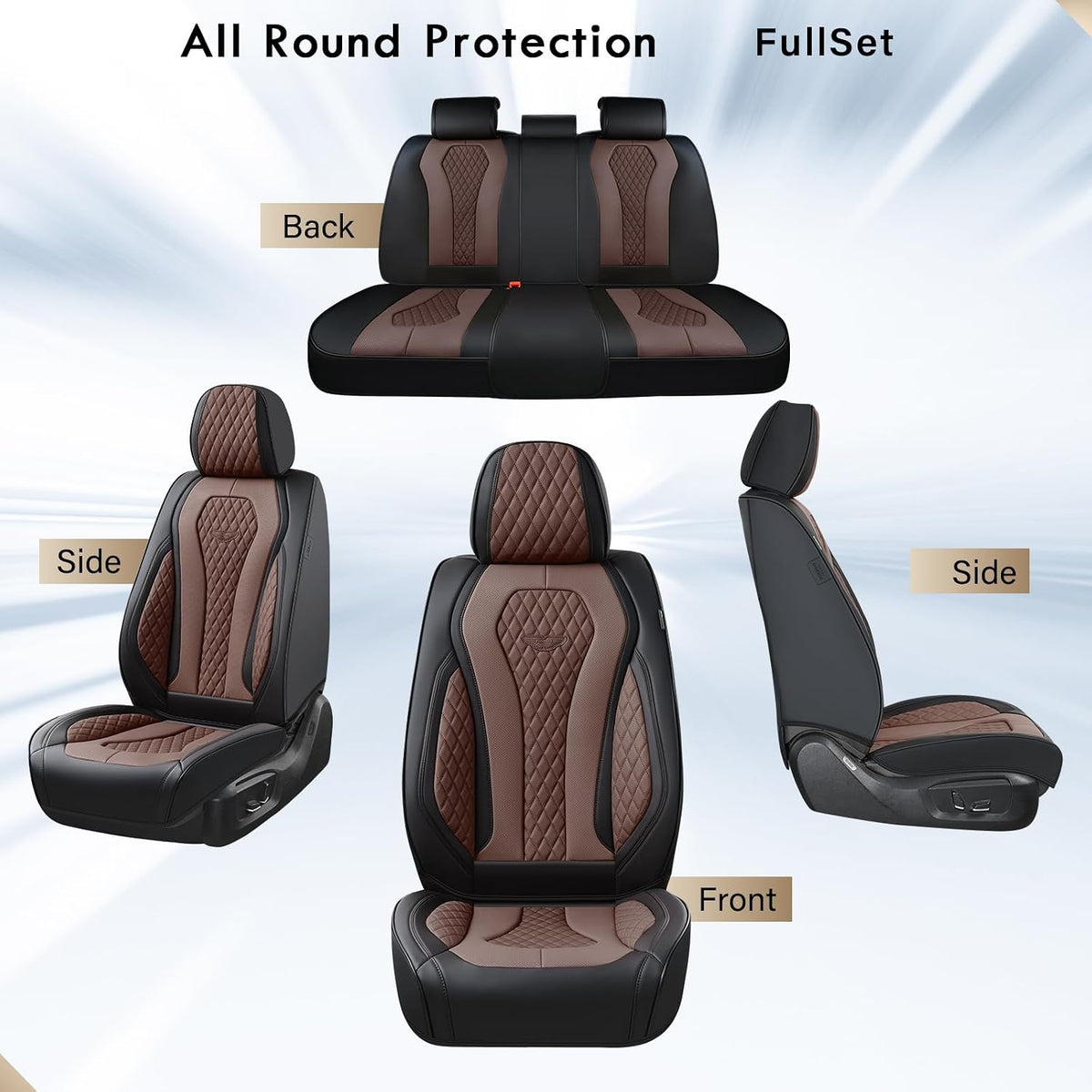 Coverado Seat Covers, Car Seat Covers Full Set, Black Car Seat Cover, Car Seat Covers Front Seats Back Seat Cover, Waterproof Car Seat Cushion, Leather Seat Covers Seat Protector Fit for Most Cars