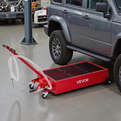 VEVOR Low Profile Oil Drain Pan, 15 Gallon Capacity, Rolling Oil Drain Pan with Electric Pump & 7.2 ft Hose, Leak-Proof & Corrosion-Resistant, Fit for Cars, SUVs, Trucks, Motorcycles, ATVs, Metal