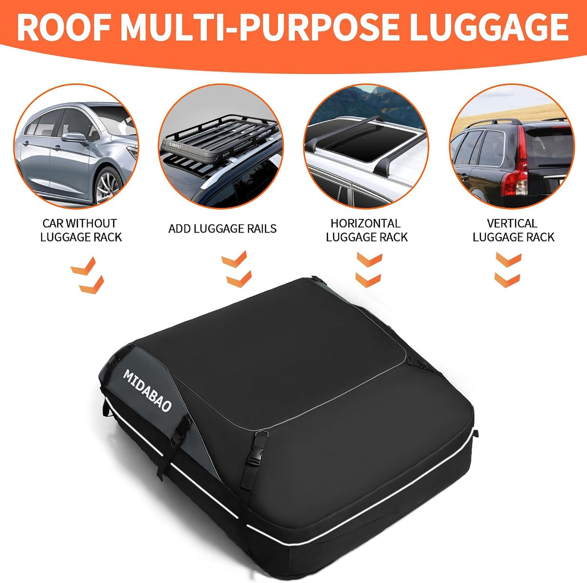 MIDABAO 20 Cubic Waterproof Duty Car Roof Top Carrier-Car Cargo Roof Top Bag, Waterproof & Coated Zippers includes Anti Slip Mat with or without Racks (20 Cubic Feet)