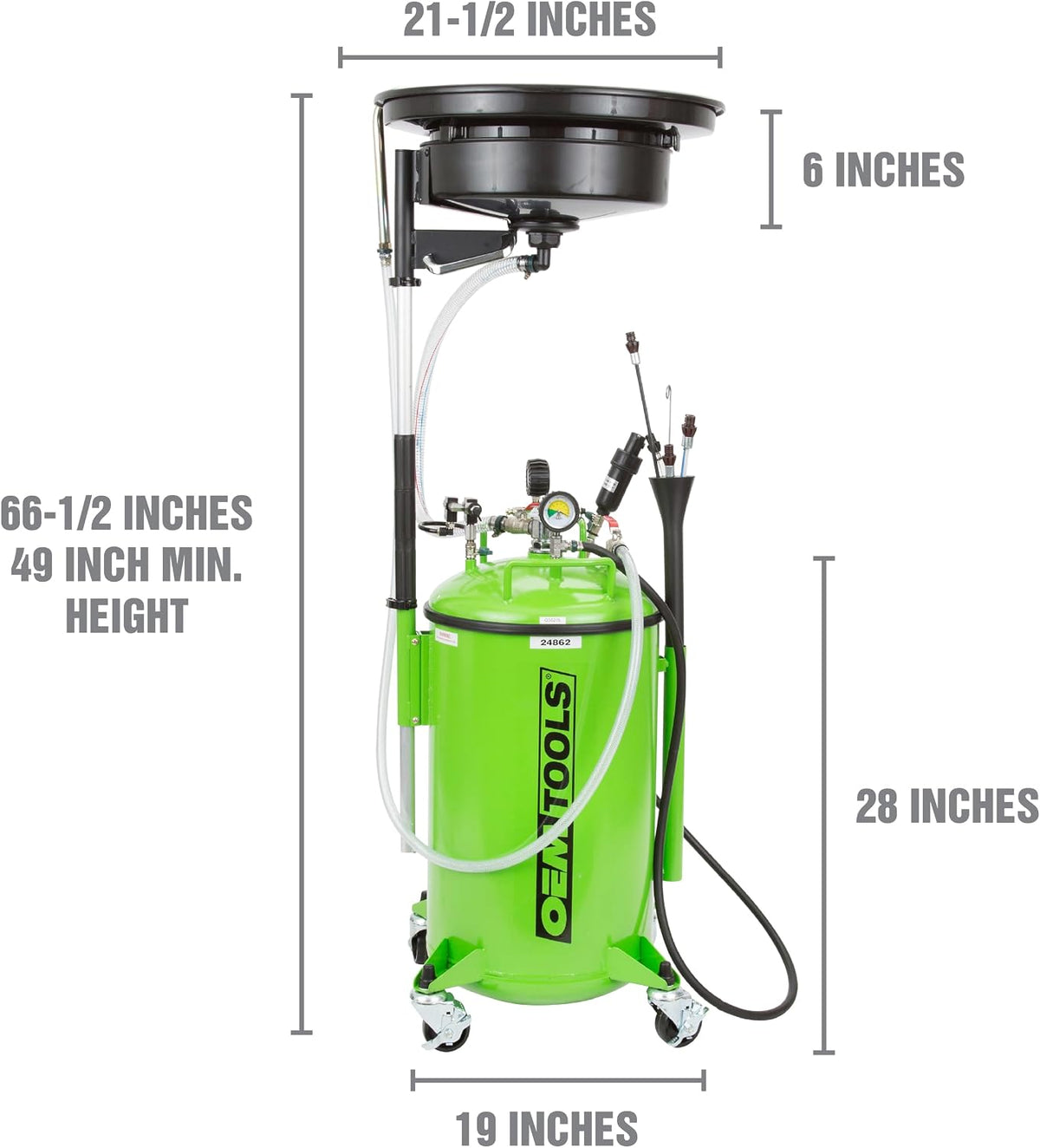 OEMTOOLS 87042 18 Gallon Portable Oil Lift Drain, Waste Oil Drain with Steel Waste Oil Container, Oil Changing, Oil Dolly for Motor Oil Drain, Funnel Drain