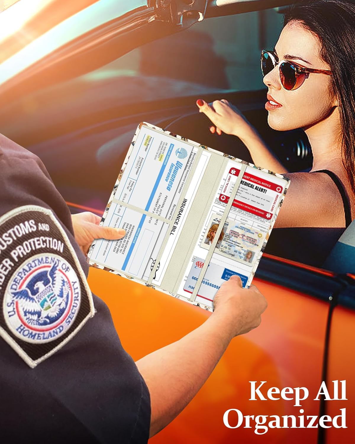 Slohif Car Registration and Insurance Card Holder with Magnetic Shut - Vehicle Glove Box Organizer Women Leather Automobile License Holders Coasters Auto Accessories Case for Document,Strawberry