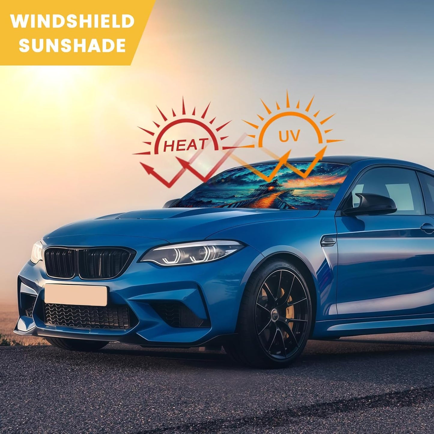Iridescent Sun Shade for Car Windshield, Foldable Universal Car Windshield Upgrade Sunshade Enhanced UV Rays Reflective Sun Visor Shade Keeps Vehicle Cool