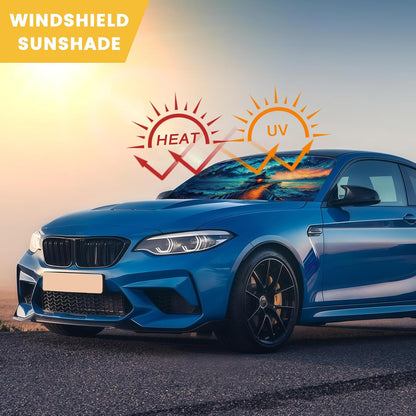 Iridescent Sun Shade for Car Windshield, Foldable Universal Car Windshield Upgrade Sunshade Enhanced UV Rays Reflective Sun Visor Shade Keeps Vehicle Cool