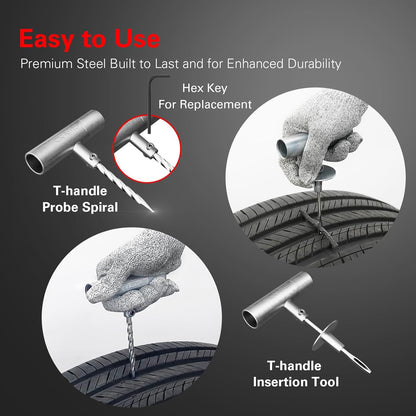 CKAuto Universal Tire Repair Kit, Heavy Duty Car Emergency Tool Kit for Flat Tire Puncture Repair, 36 Pcs Value Pack, Tire Plug Kit fit for Autos, Cars, Motorcycles, Trucks, RVs, etc.