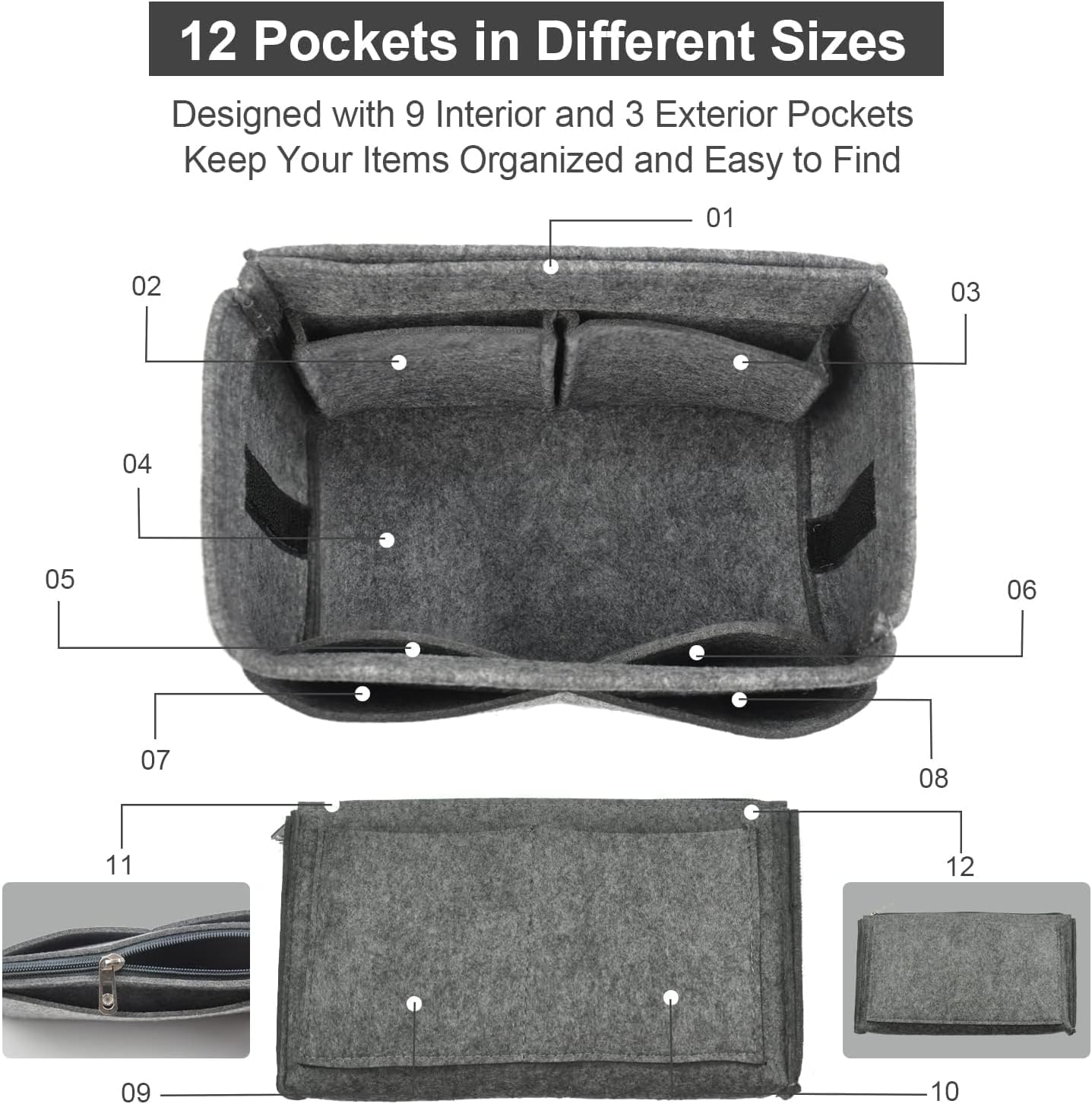 OMYSTYLE Purse Organizer Insert, Felt Tote Bag Organizer Insert with 5 Sizes, Handbag Dividers for Inside Purse, Compatible with Longchamp, Neverful, Speedy and More