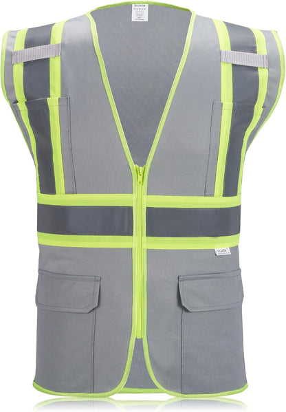 High Visibility Reflective Safety Vest with Zipper and Pockets Orange,M