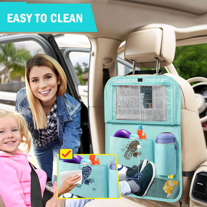 2Pack Car Backseat Organizer with Foldable Table Tray,6 Storage Pockets Car Storage Organizer with Tablet Holder,Car Seat Back Protectors Kick Mats Travel Accessories (Black)