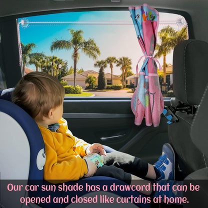 Car Sun Shade Side Window, 2 Pcs Blackout Car Window Shade for Baby Privacy with Storage Net Pockets Auto Curtains 7 Suction Cups for Heat/UV Protection Sun Block Covers