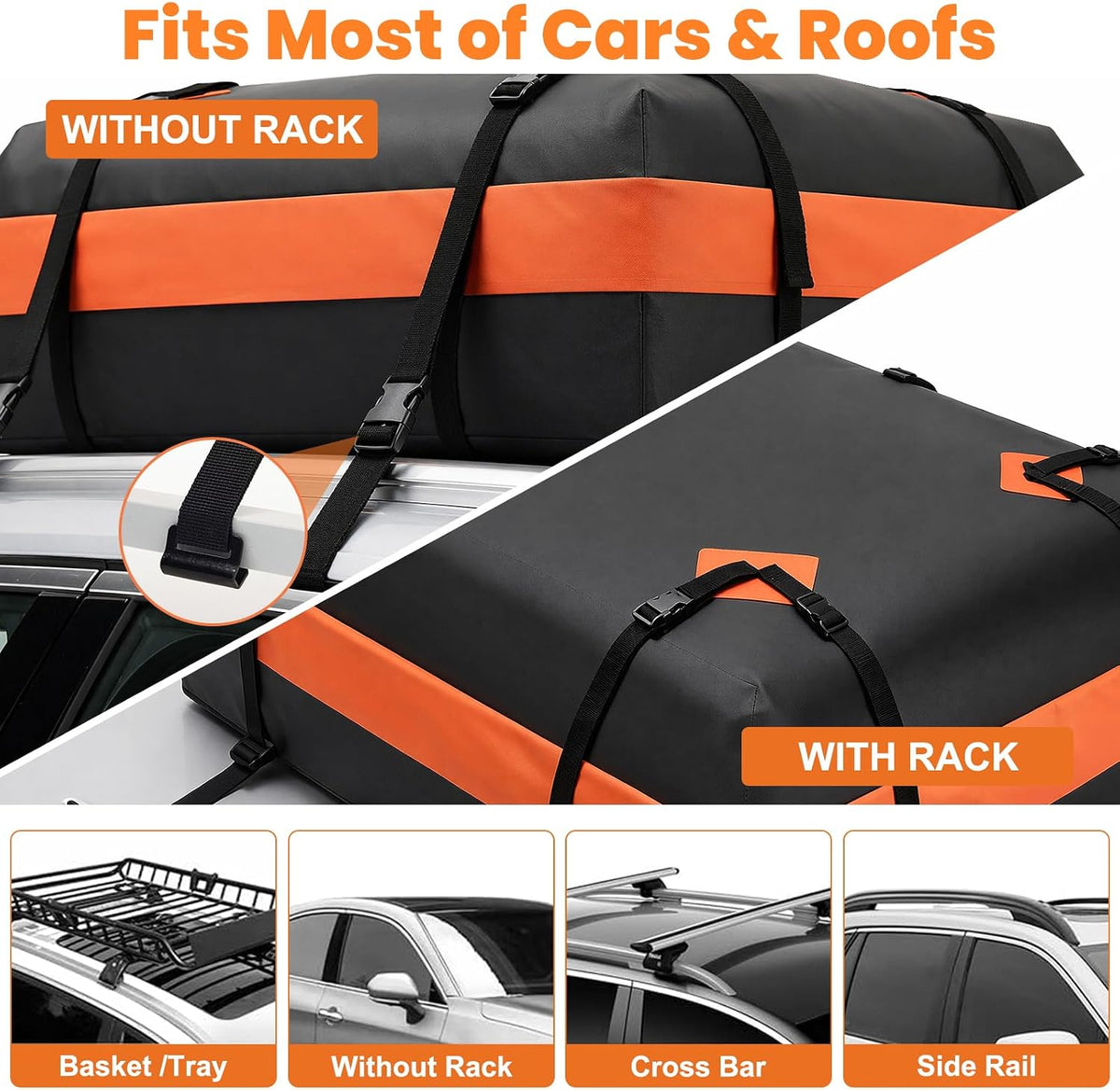 20 Cubic Feet Heavy Duty Waterproof Car Rooftop Cargo Carrier Bag | for All Vehicles with/without Rack, Includes Anti-Slip Mat, Reinforced Straps, Door Hooks, Storage & Luggage Lock