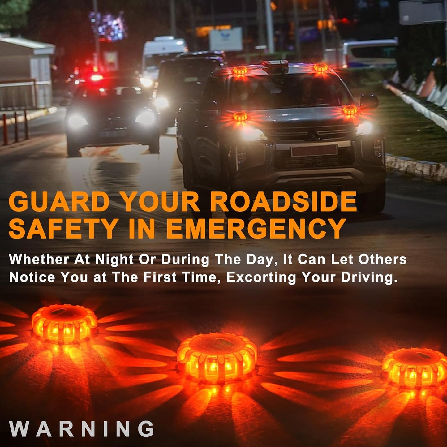 Tobfit 6 Pack LED Road Flares Emergency Lights Roadside Safety Beacon Disc Flashing Warning Flare Kit with Magnetic Base & Hook for Car Truck Boats | 9 Flash Modes (Batteries Not Included) (6)