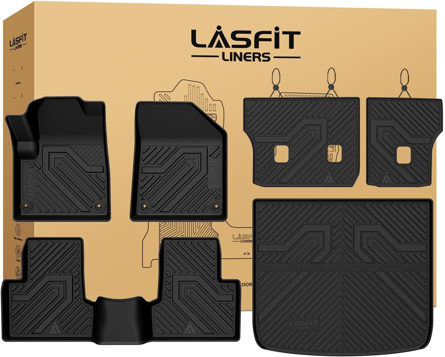 LASFIT Floor Mats for Jeep Grand Cherokee WL 2022-2025 2026 5-Seat (Include 4xe, NOT for L), All Weather TPE Custom Fit Car Mats Floor Liners Cargo Liner Cargo Mat Trunk Mat Black