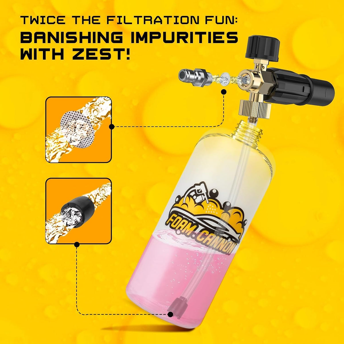 Foam Cannon Kit, 1L Bottle Snow Foam Cannon with 5 Pressure Washer Nozzle Tips, 1/4 Inch Quick Connector, Compatible with Gas Pressure Washers&Electric Pressure Washers