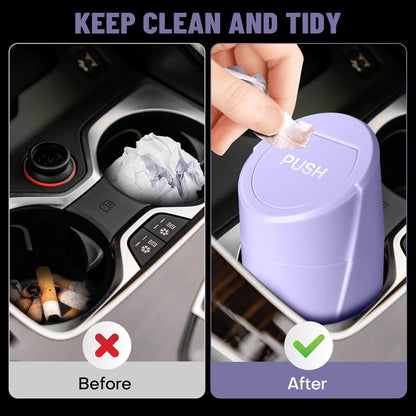 Car Trash Can Bin with Lid - Car Garbage Can Cup Holder - Pink Mini Leakproof Vehicle Garbage Bin with 20pcs Trash Bags - Automobile Organizers and Storage for Front Back Seat Accessories