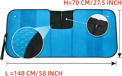 GWUSKDT Car Sun Shade, Sun Protector,Foldable Front Window Shade-Thicken 5-Layer Bubble for Auto Windshield UV Protection and Heat Reflector 58"x 27.5" (Blue)
