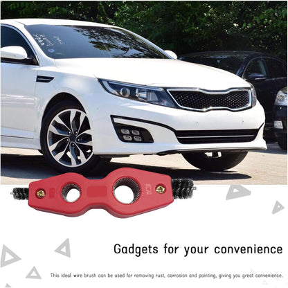 Dickno Car Battery Terminal Cleaning Brush, 4 in 1 Anti-Rust Auto Battery Cleaner with Steel Wire, Universal Vehicle Battery Terminals Machine Parts Cleaning Tool Accessories (Red)