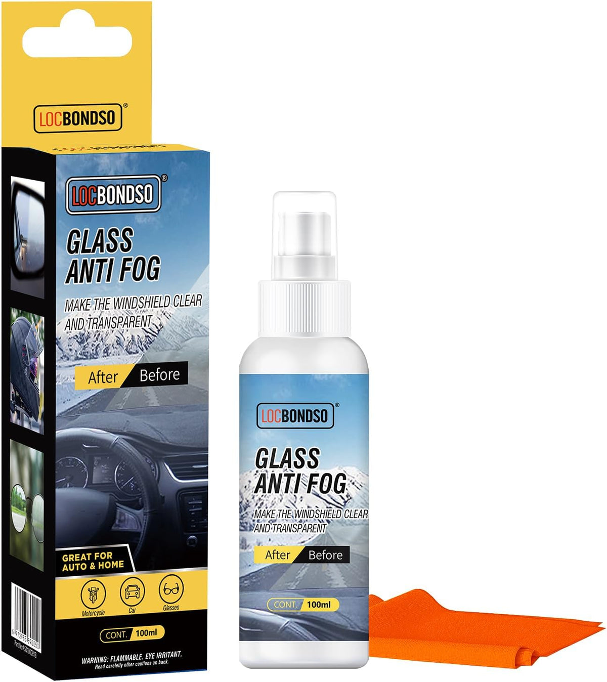 LOCBONDSO Anti Fog Spray for Glasses, Eye Glasses, Swim Goggles, Ski Goggles, Car Windshield, Prevent Fogging, Improve Visibility, Safe for All Lenses - 100ml