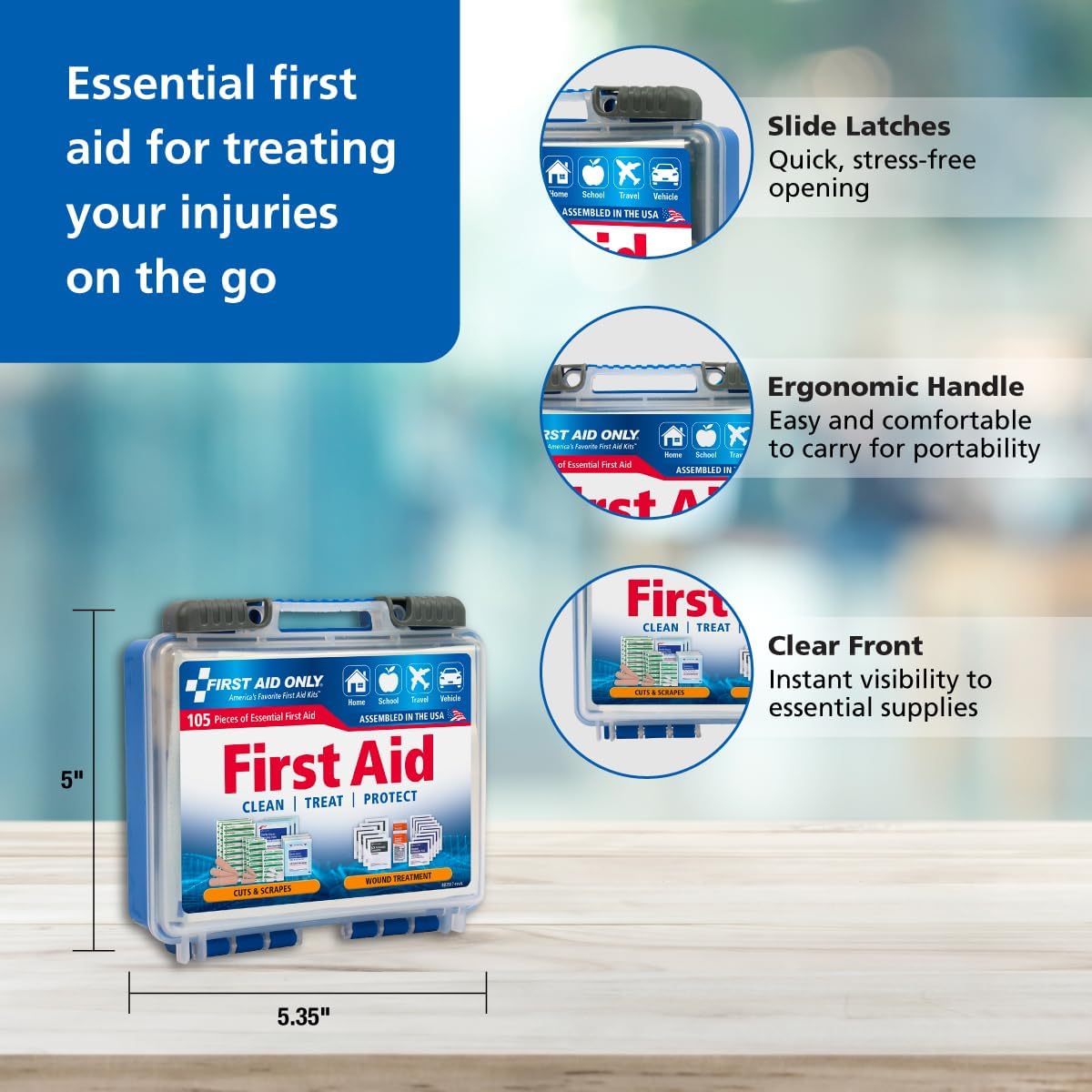 First Aid Only 6060 All-Purpose 10-Person Emergency First Aid Kit for Business, Worksite, Home, and Car, 57 Pieces