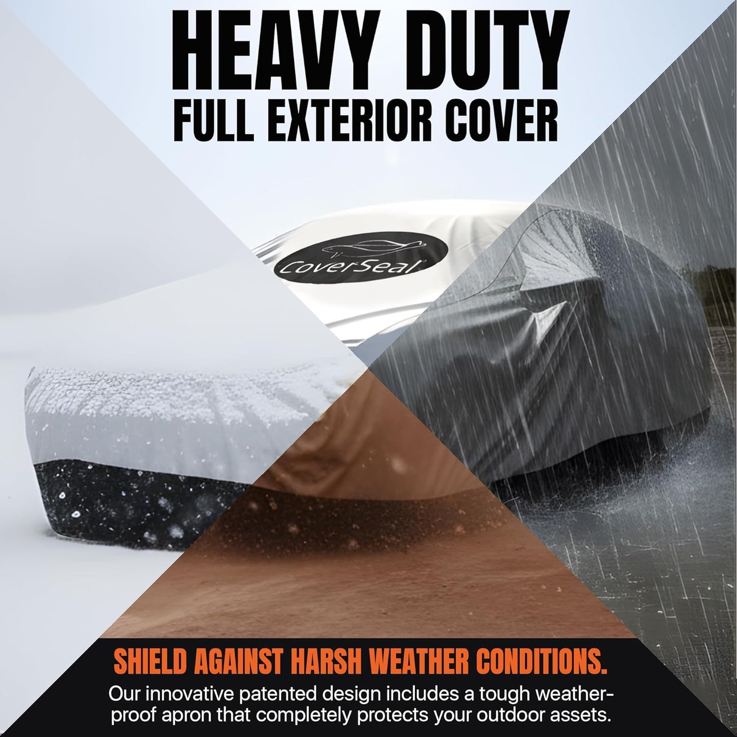 Heavy Duty Outdoor Car Cover with Patented Weighted Ground Conforming Apron Seal – Wind Resistant, Dust, & Water Protection for Automobiles - Sports Size 189 L x 75 W x 67 H inch Max