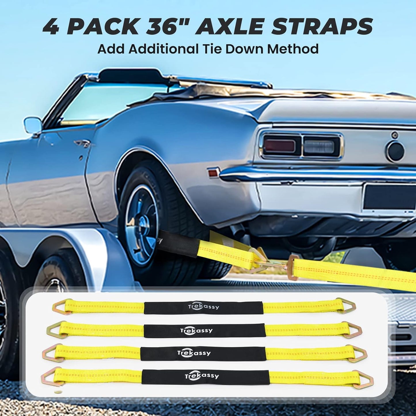 Trekassy 2" x 144" Car Tie Down Straps for Trailers, Heavy Duty Tire Tie Downs for ATV/UTV, 10000lbs Break Strength, Include 4 Axle Straps for Different Uses