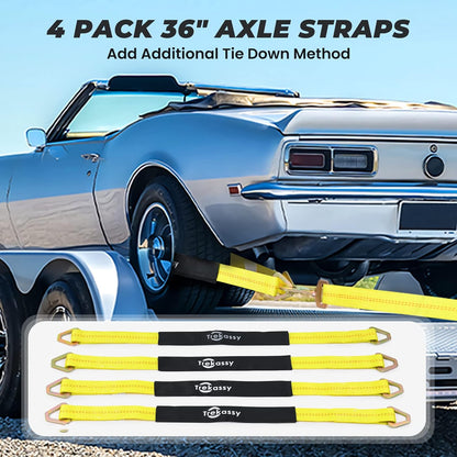 Trekassy 2" x 144" Car Tie Down Straps for Trailers, Heavy Duty Tire Tie Downs for ATV/UTV, 10000lbs Break Strength, Include 4 Axle Straps for Different Uses