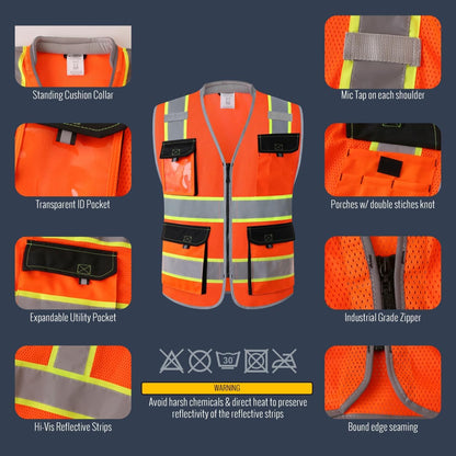 JKSafety Safety Vest for Men Women Hi Vis with Pockets and Cushioned Collar Construction Vest Meet ANSI Standard (BX360)