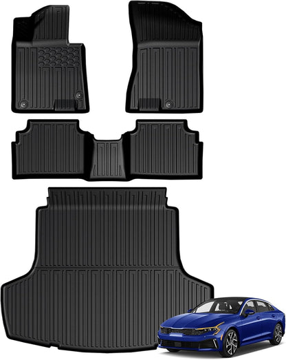 Floor Mats for Kia K5 2021-2026/Hyundai Sonata Gas 2020-2026, All Weather Floor Mats Trunk Cargo Liner Accessories, Full Coverage Set (Fit FWD Models)