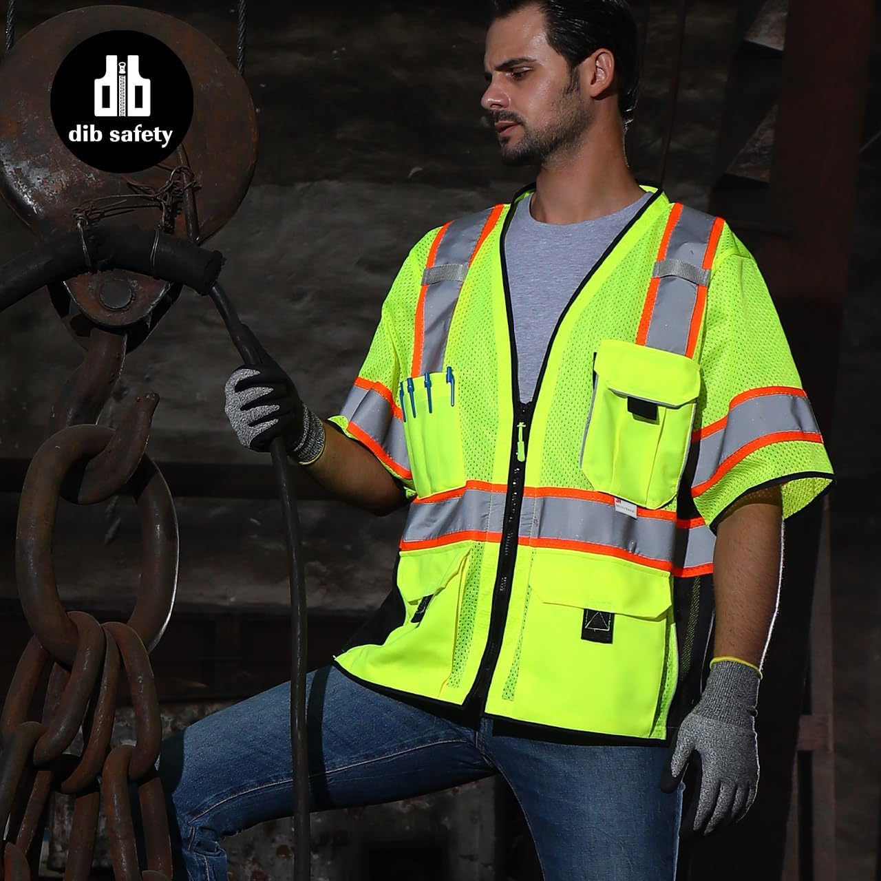 Dib Safety Reflective Mesh Vest ANSI Class 3, High Visibility with Pockets and Zipper, Made with 3M Reflective Tape, Yellow XL