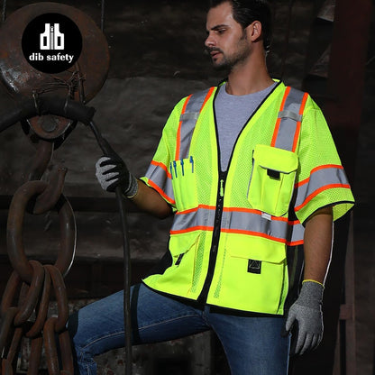 Dib Safety Reflective Mesh Vest ANSI Class 3, High Visibility with Pockets and Zipper, Made with 3M Reflective Tape, Yellow XL
