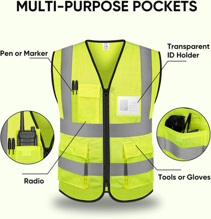 TICONN Reflective Safety Vest High Visibility Class II Mesh Vest for Women & Men Meets ANSI Standards