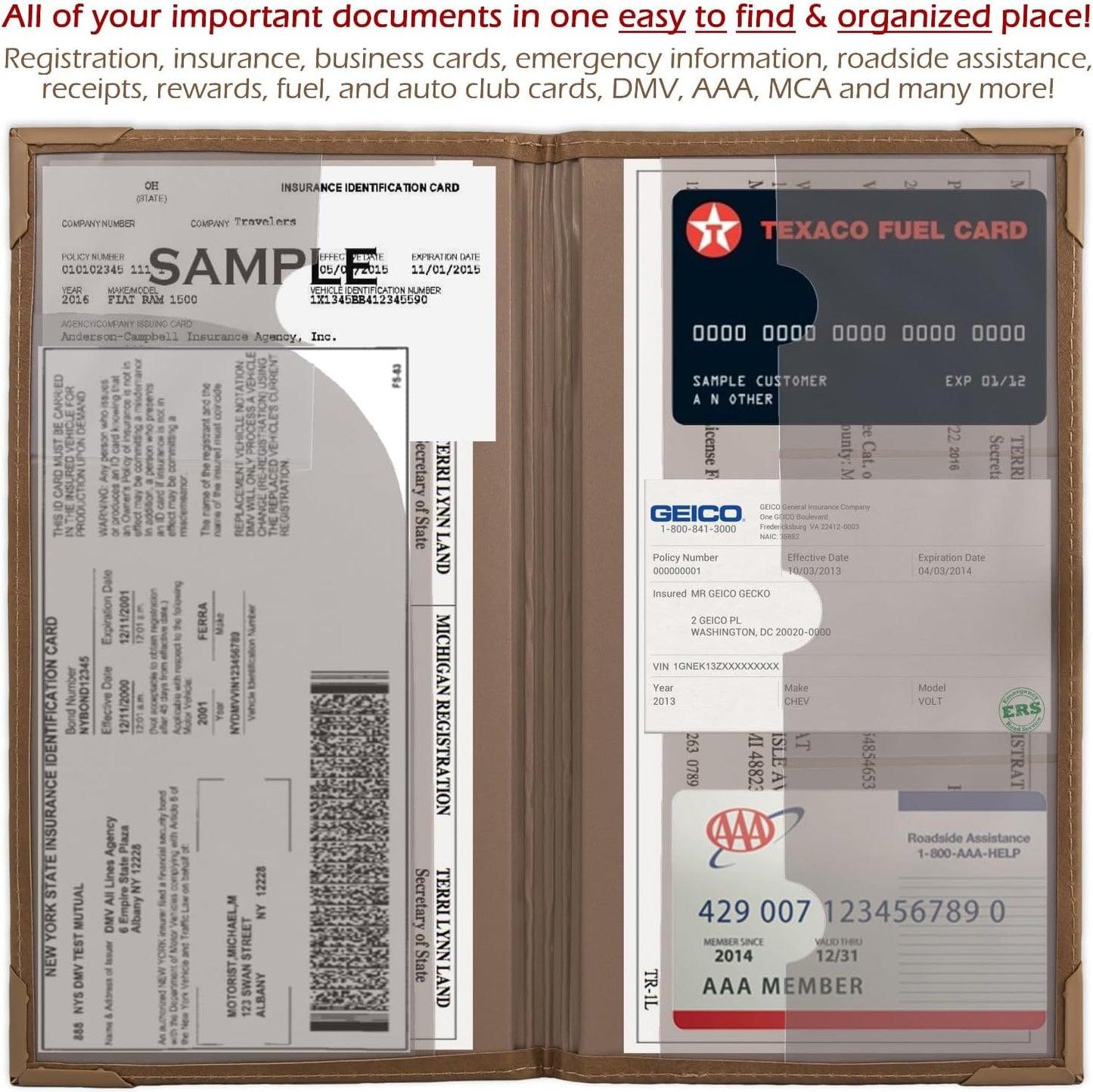 Auto Insurance and Registration Card Holder - Vehicle Glove Box Document Organizer - Car Essential Paperwork Holder for DMV, AAA, Contact Information Cards - Premium PU Leather Wallet Case - Black