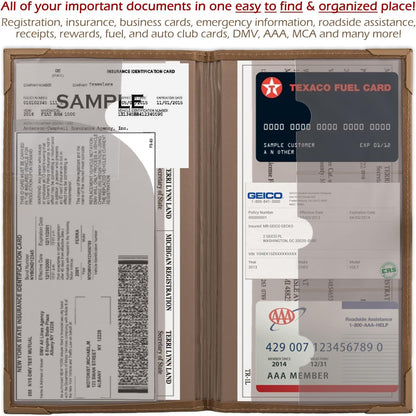 Auto Insurance and Registration Card Holder - Vehicle Glove Box Document Organizer - Car Essential Paperwork Holder for DMV, AAA, Contact Information Cards - Premium PU Leather Wallet Case - Black