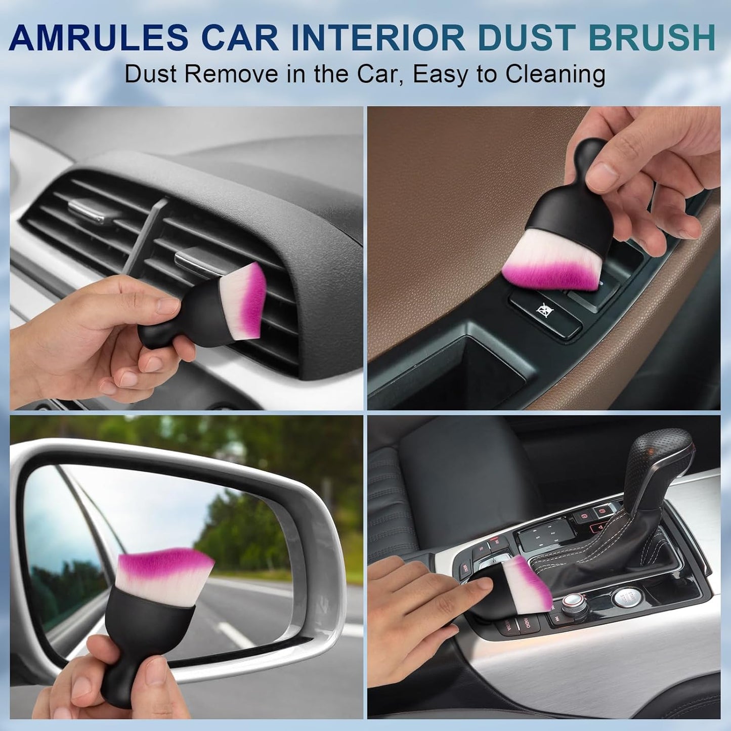 Amrules 2PCS Car Interior Detailing Brush, Auto Car Detailing Brush Dusting Brush, Soft Bristles Car Interior Cleaning Tool for Dashboard Interior, Exterior, Skylight, Leather, Dust Brush, Brown