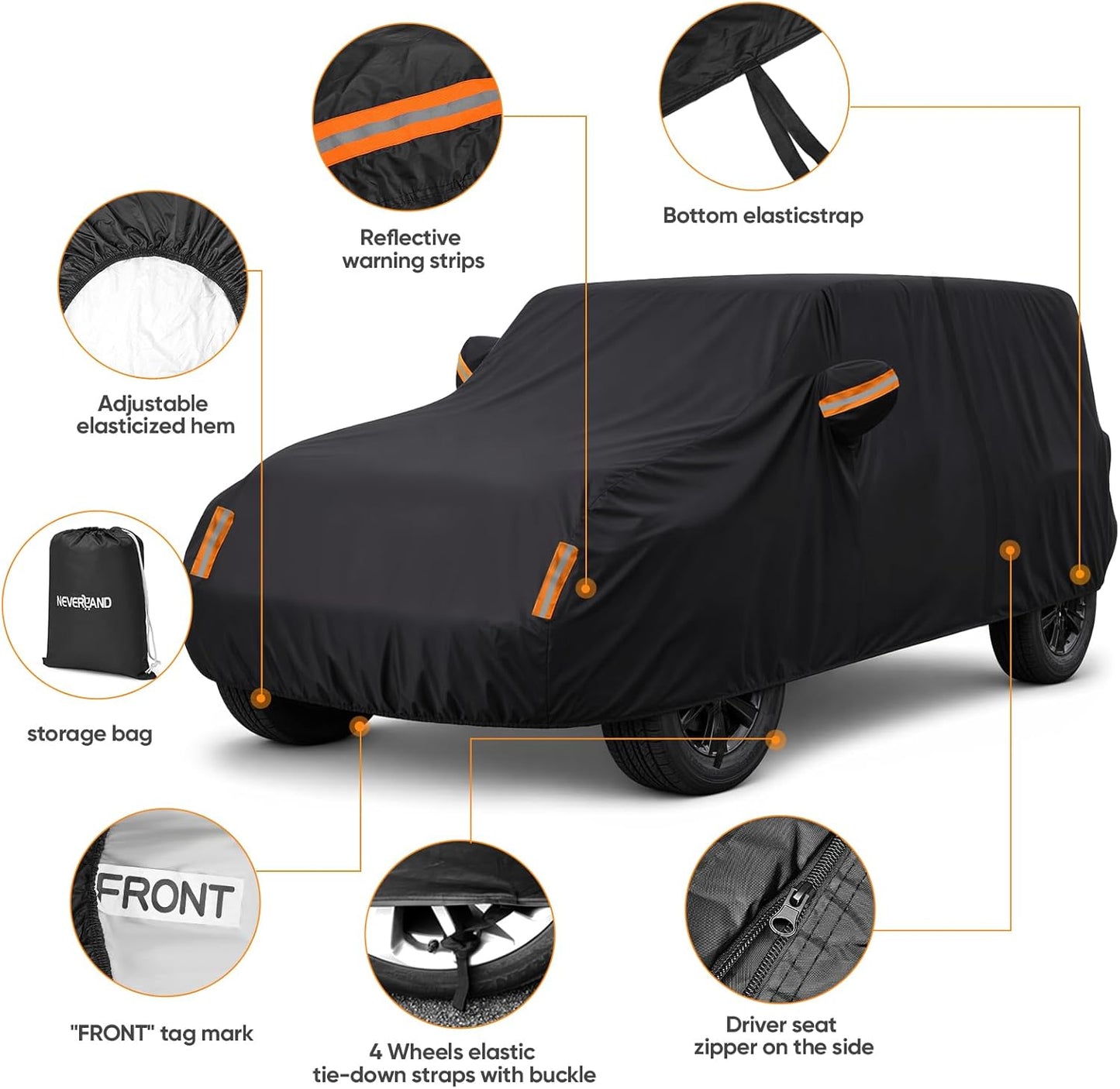 NEVERLAND Sedan Car Cover Waterproof Heavy Duty All Weather Protection Snow Anti-UV Windproof Outdoor Full Car Cover Fit for Automobiles BMW/Mercedes-Benz/Honda（for Car Size:183''L x 70''W x 59''H）
