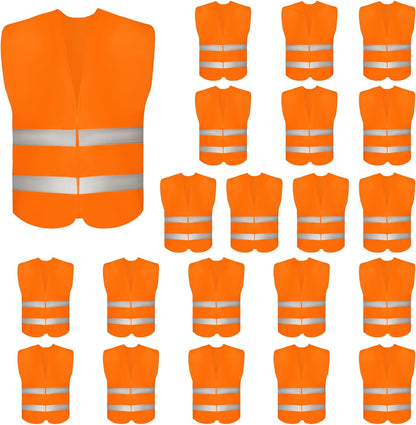 DUSKCOVE 10 Pack High Visibility Safety Vest for Traffic Work, Running, Surveyor and Security Guard - Construction Vest with 2 Reflective Strips, Made from Breathable and Neon Yellow Mesh Fabric