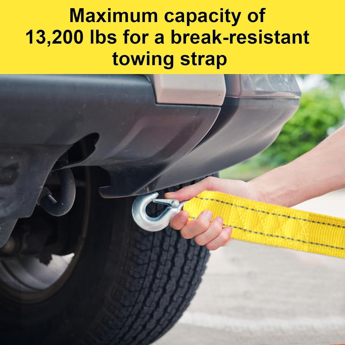 Tow Straps Heavy Duty with Hooks, 1.7" x 16.4 Ft,13,227 lbs Heavy Duty ATV Car Tow Strap with Hooks, Emergency Towing Straps,Tow Ropes for Boat Vehicles Towing Accessories Roadside Recovery Strap