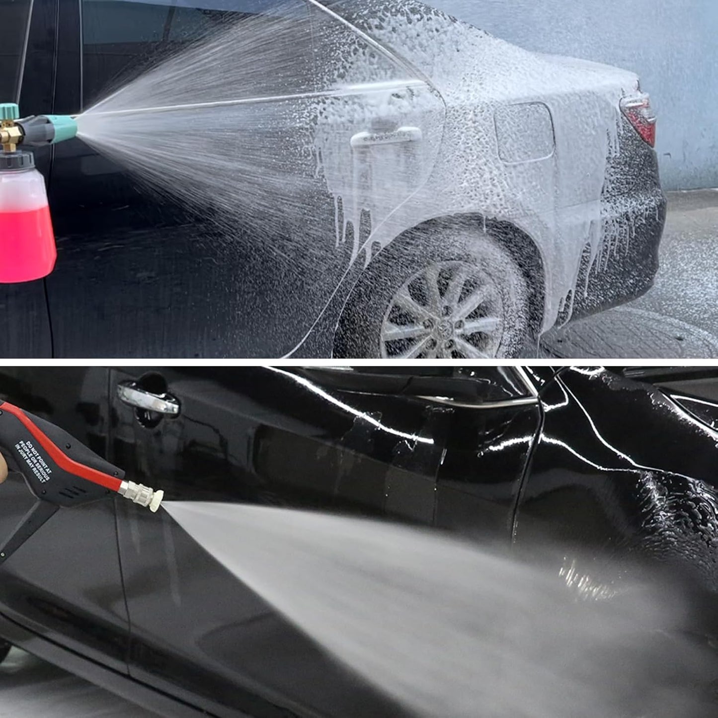 Sooprinse Short Pressure Washer Gun With Foam Cannon, High Pressure Snow Foam Lance, 1/4 Inch Quick Connector, Power Washer Blaster, Car Wash Mitt, 3000 PSI, 1 Liter