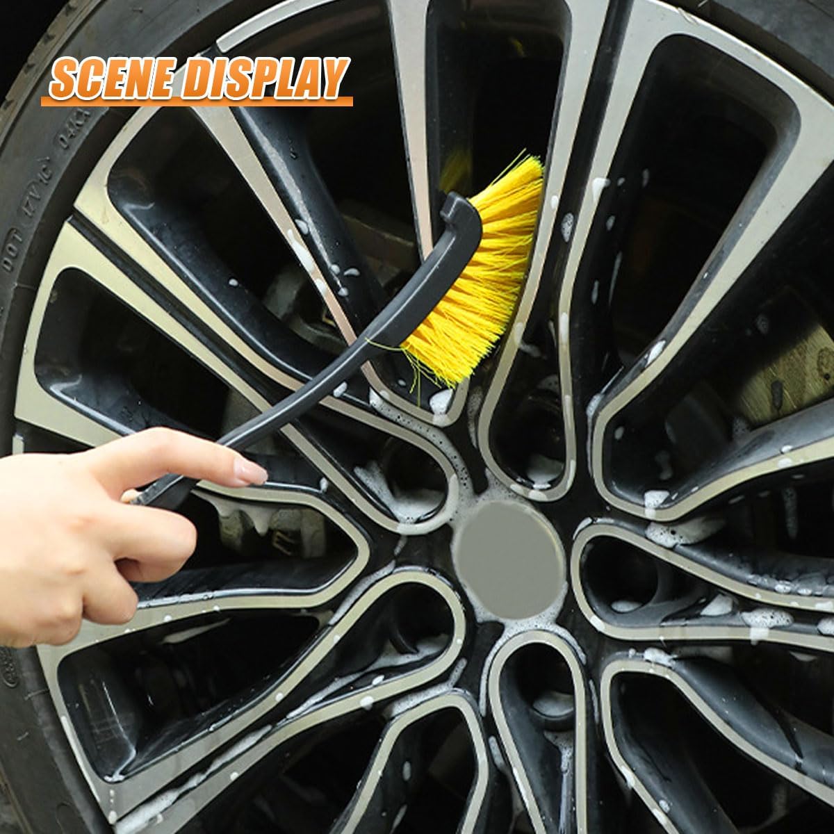 Car Wheel Cleaning Brush, 12'' Hard Bristle Auto Tire Gap Scrub Brush with Long Handle, Multifunctional Vehicle Interior Crevice Detailing Tool for Home and Hard to Reach Areas(1PC)