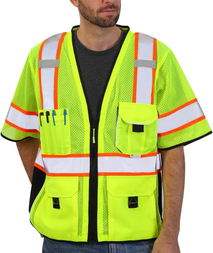 Dib Safety Reflective Mesh Vest ANSI Class 3, High Visibility with Pockets and Zipper, Made with 3M Reflective Tape, Yellow XL