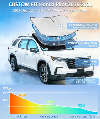 for Toyota Tacoma 2016-2023 2024 2025 2026 Sun Shade Sunshade Windshield Cover - 4 Layers Front Window Shade Custom Fit Tacoma 2Dr 4Dr Pickup Sun Visor 240T Shade Blocks UV Rays Car Accessories - Colors B