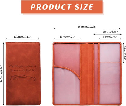 Car Registration and Insurance Card Holder - Vehicle Glove Box Document Organizer - Premium PU Leather Wallet Case - Driver License - Pink