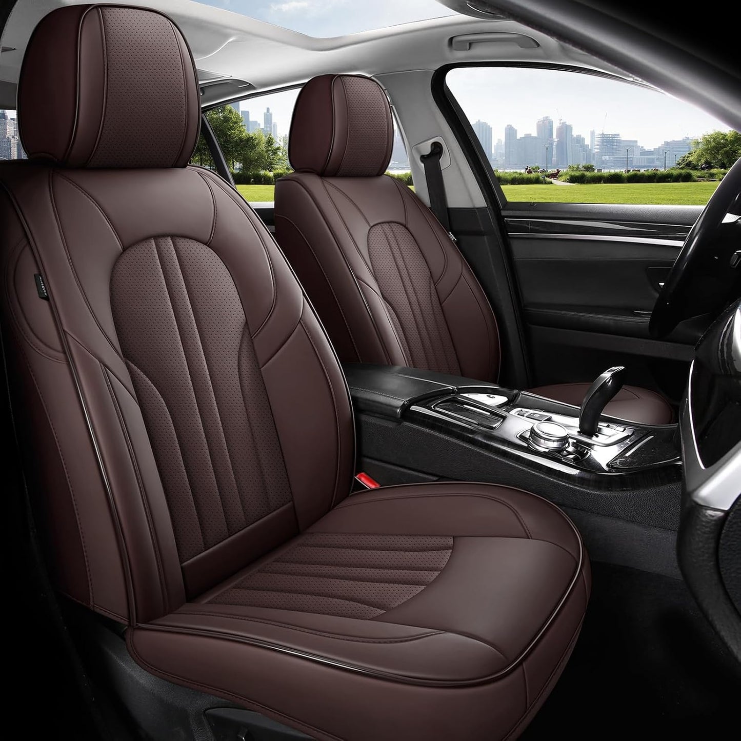 MINGBRON Car Seat Cover Full Set, Leather Car Seat Cover, Waterproof Seat Covers, Car Seat Cushion, Nappa Leather Seat Covers Car Seat Protector Universal Fit Most Cars Black